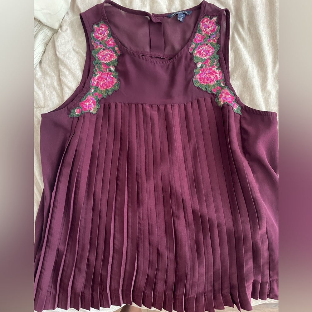 Plum American Eagle tank with pleated front